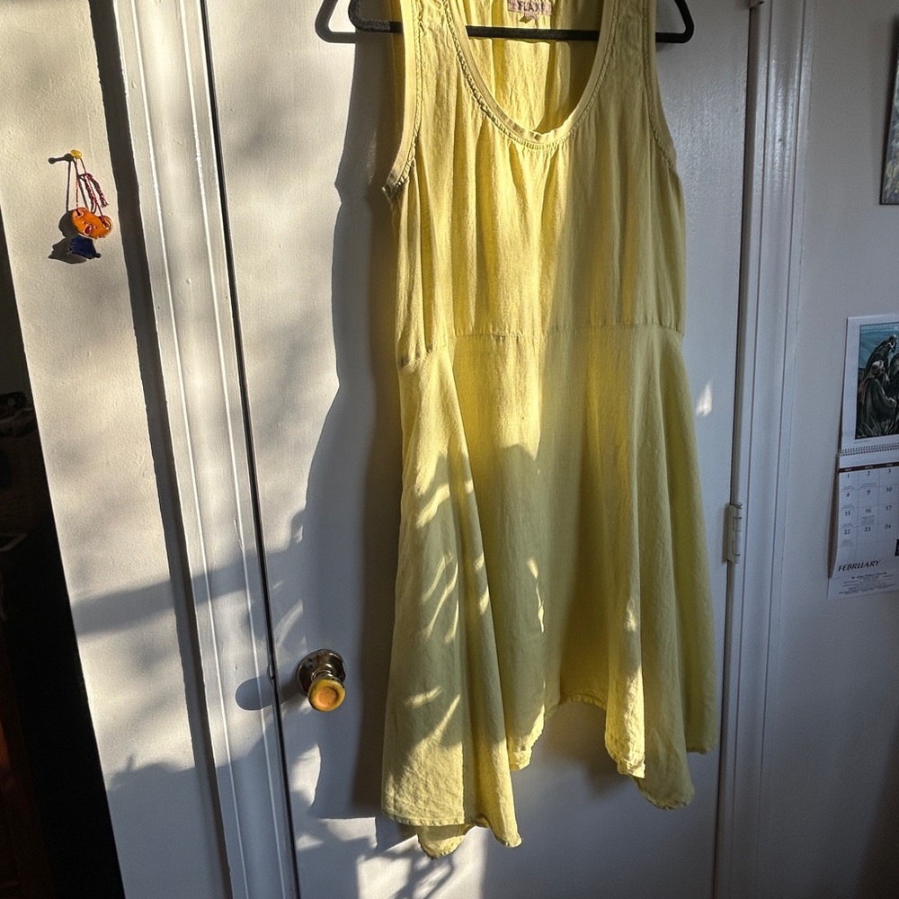 Flax Sunshine Yellow Sleeveless Sundress 100% linen size M